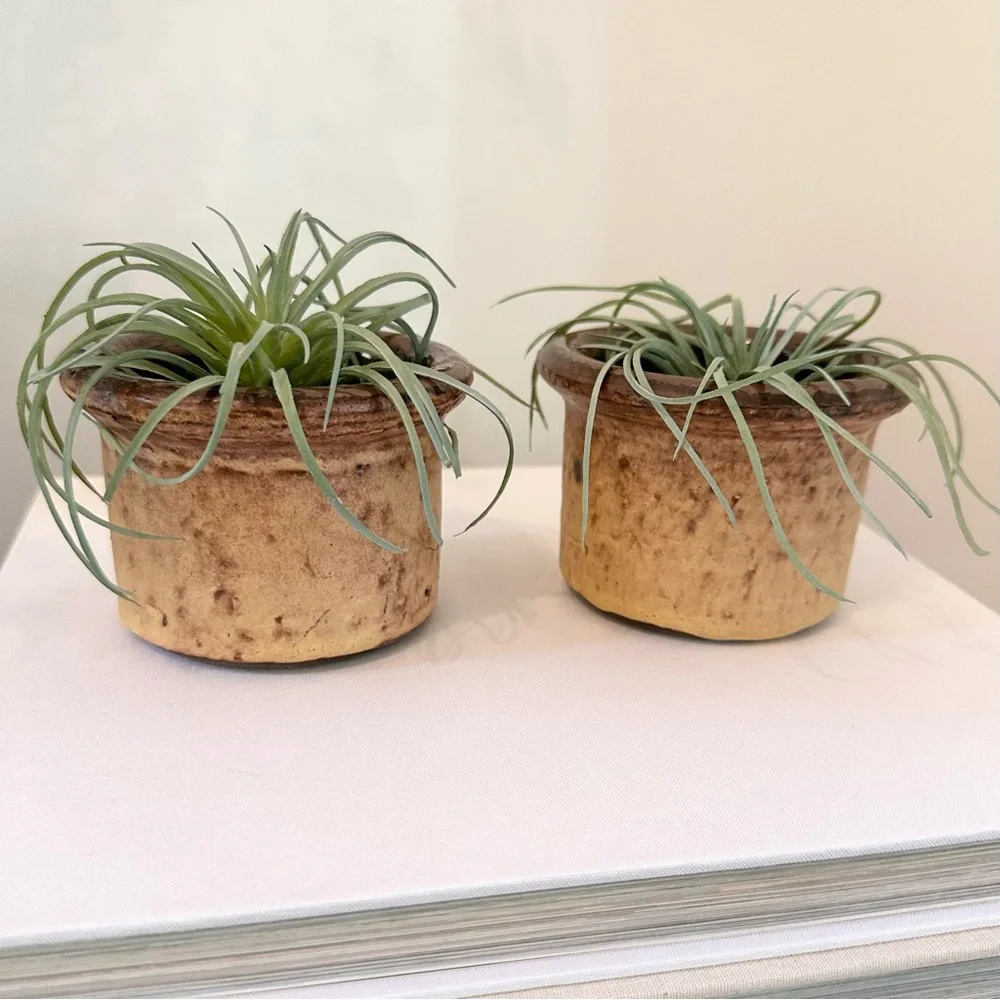 Handmade Ceramic Stoneware Pottery Bowls Votive Planter Set of 2 Brown Tan
